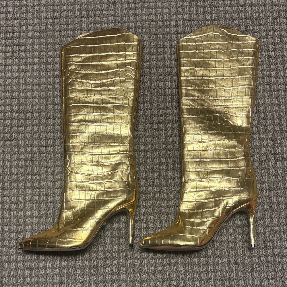 Schutz Maryana Gold Crocodile-Embossed Women's Boots sz 8.5 NWOB - Picture 2 of 5